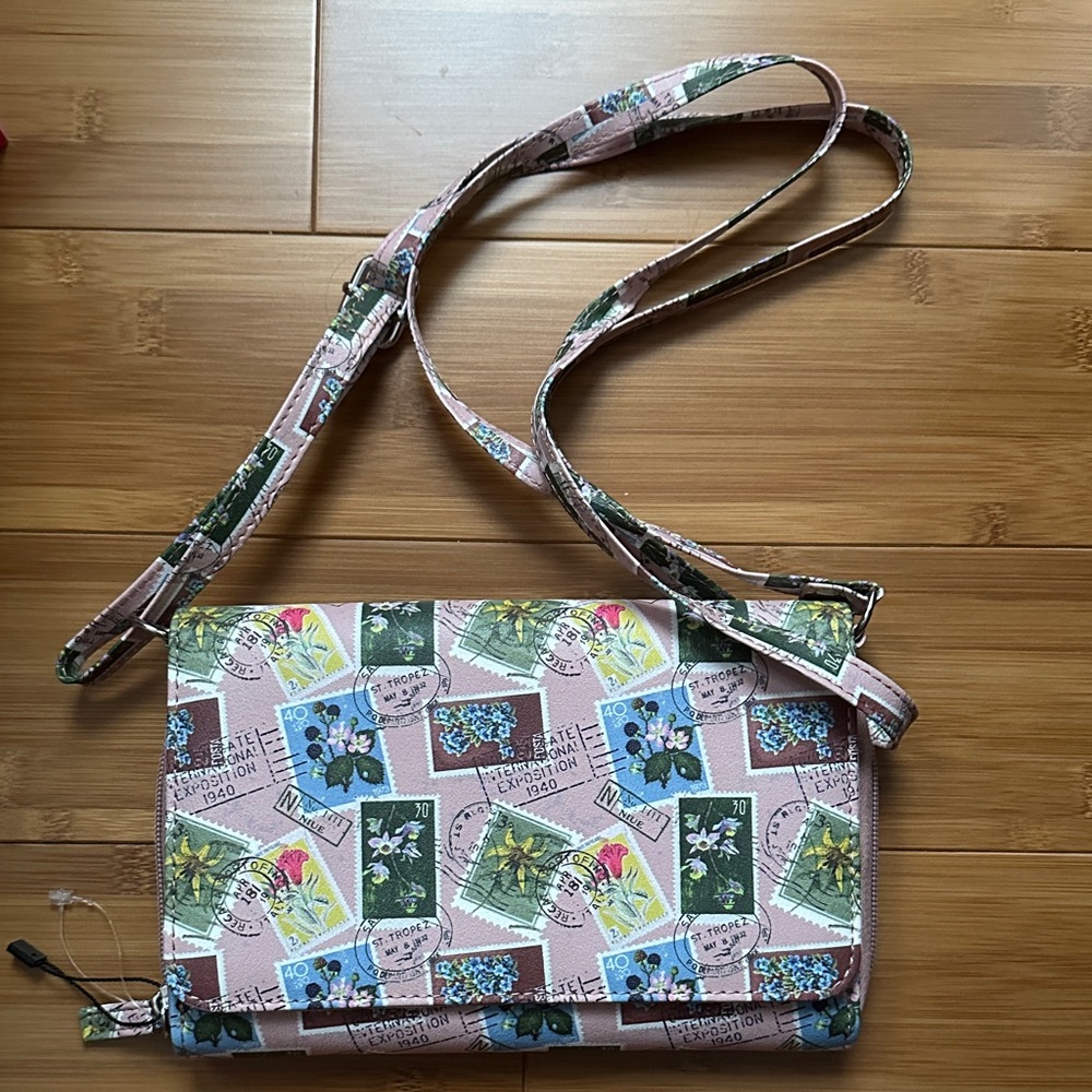 Postage Print Pink Crossbody Bag